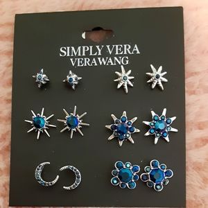 Simply Vera Vera Wang New Silver Tone, Blue Simulated Crystals, 6 pairs earrings